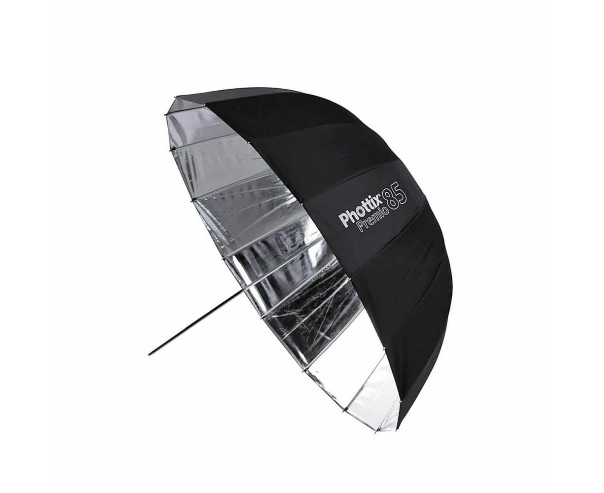 Phottix Umbrella Reflect PREM 85cm Silver inside Black outer White fibreglass spokes