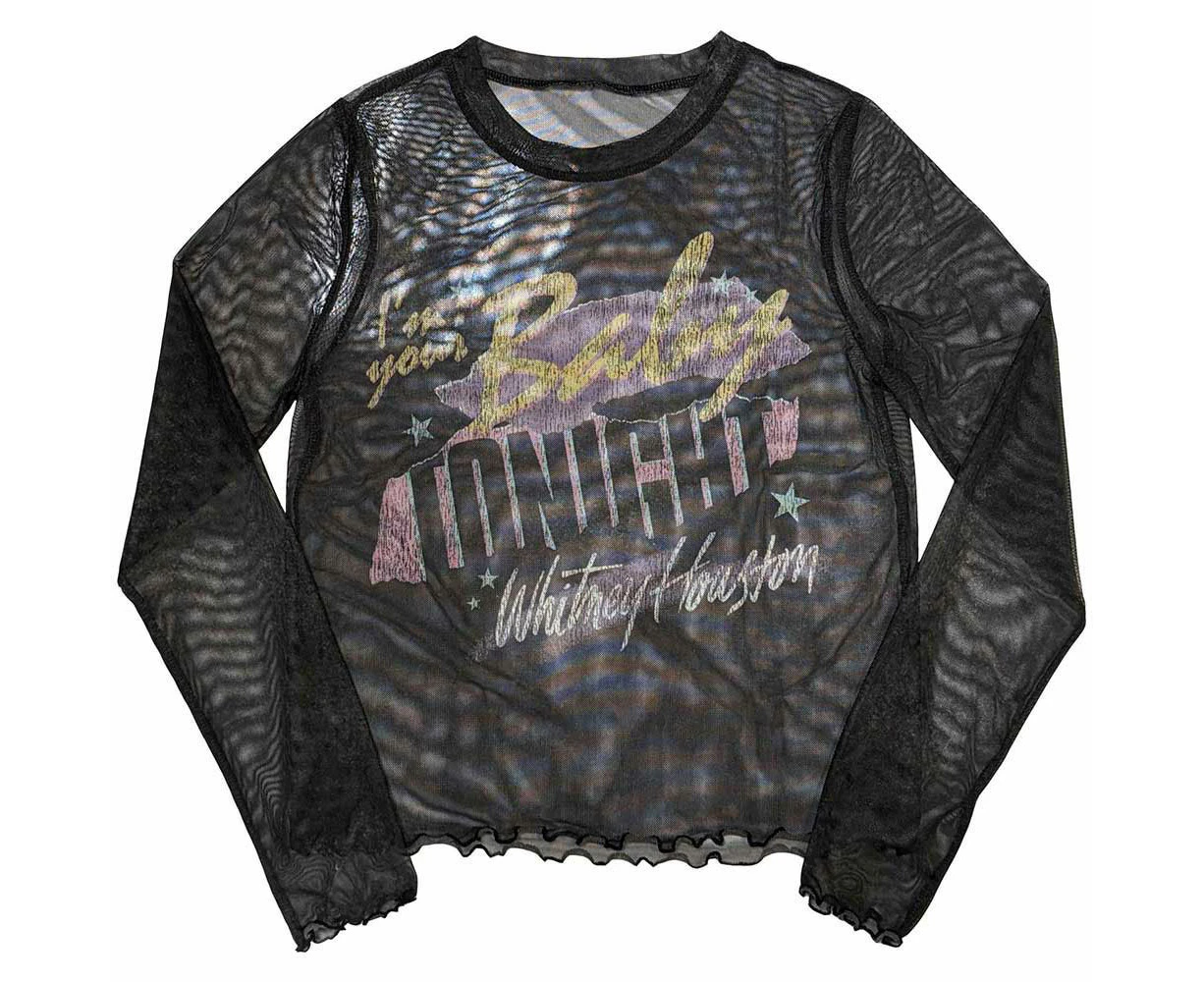 Whitney Houston Im Your Baby Long Sleeve Mesh Crop Top