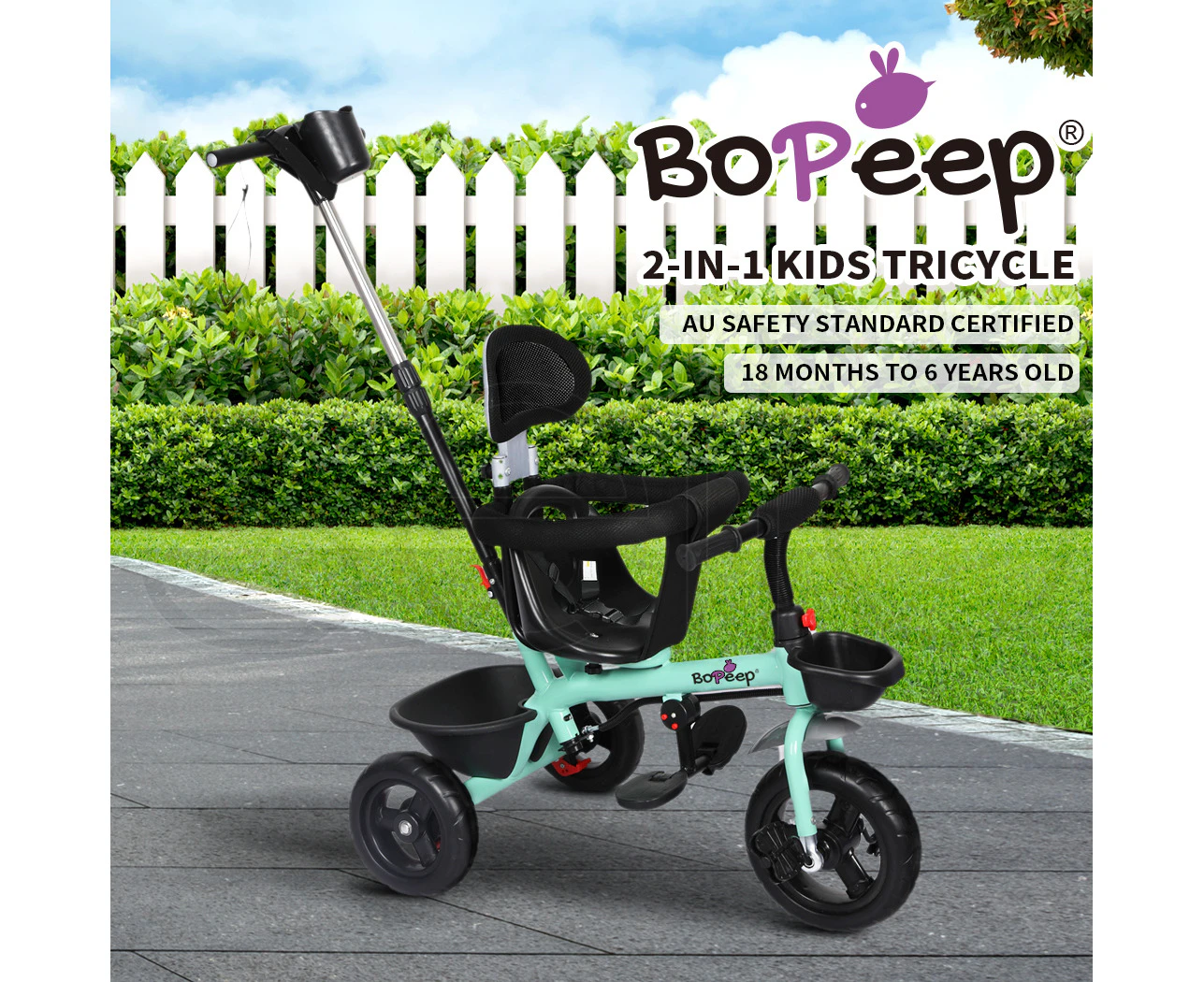 Bopeep Kids Tricycle Ride On Trike Toddler Balance Bike Prams Stroller Green