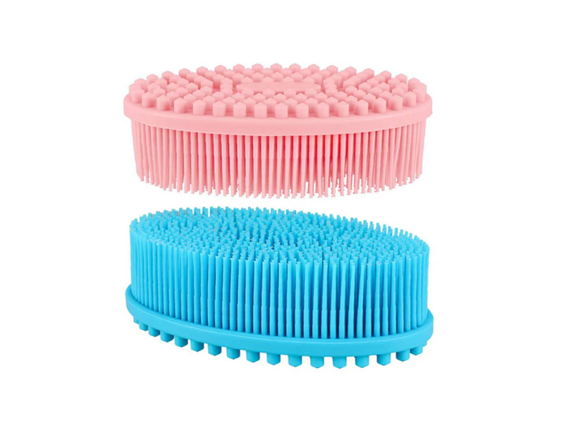 2 Pieces Exfoliating Silicone Body Scrubber Body Silicone Scrubber Brush (Blue and Pink)