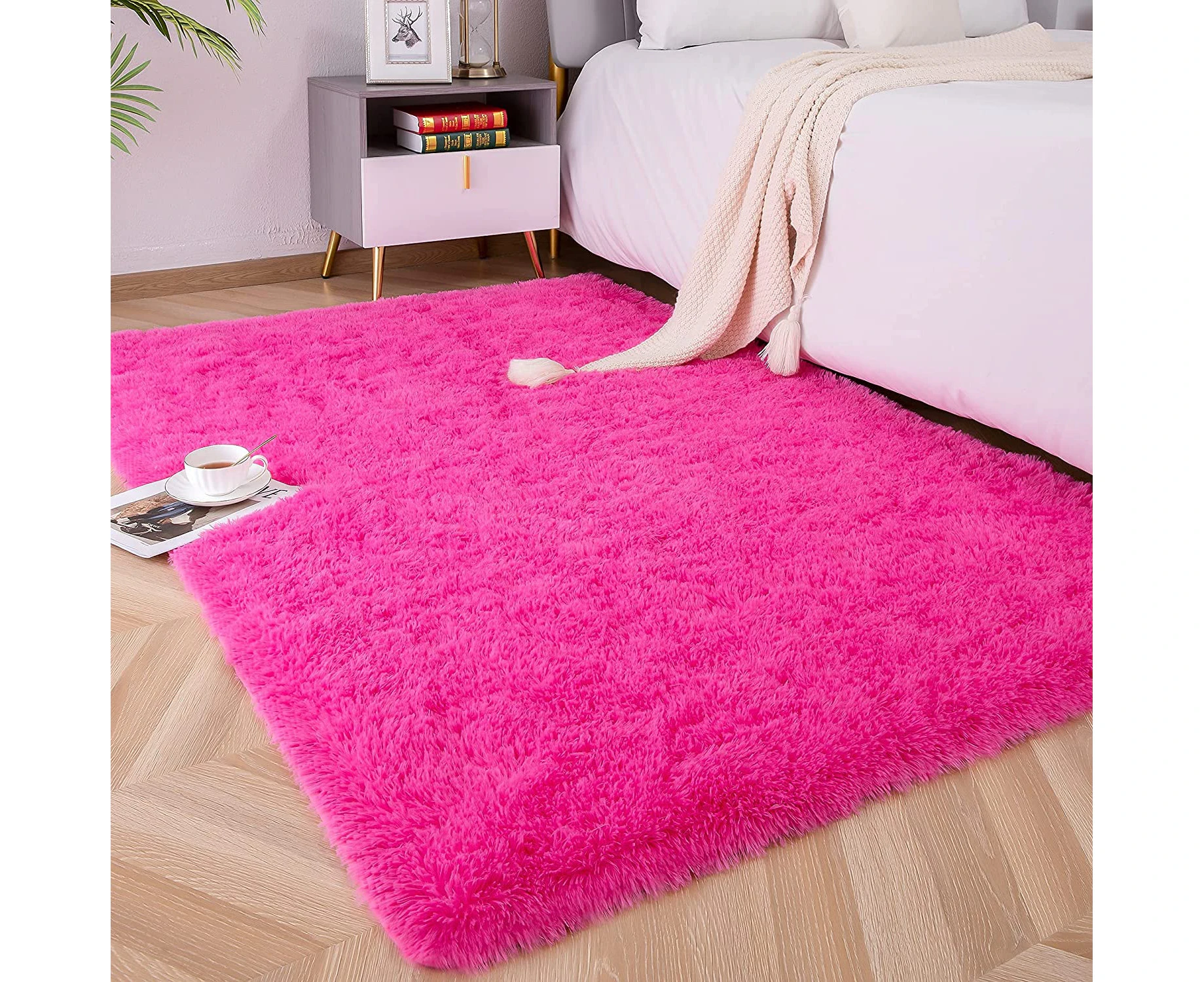 Soft Fluffy Area Rugs For Bedroom Kids Room Plush Shaggy Nursery Rug,120*160cm,Hot Pink