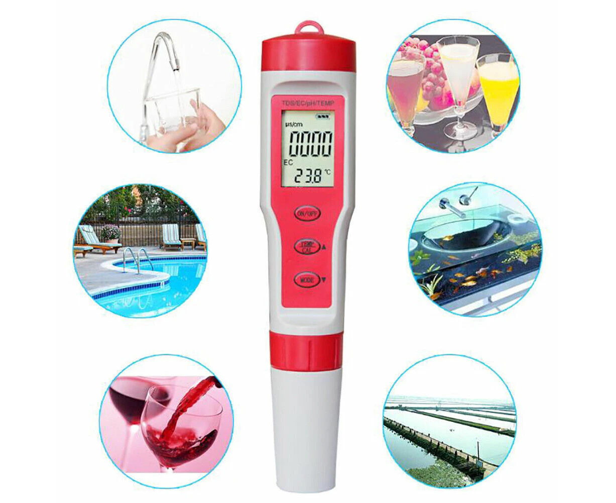 Digital LCD TDS/EC/PH/TEMP Meter Tester Aquarium Water Quality Monitor Soil Test