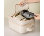 Shoe Storage Bag Large Capacity with Handle Oxford Cloth 3 Layers with Mesh Pocket Shoe Packaging Bag Daily Use-Beige