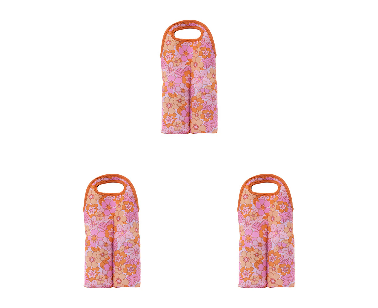 3x Splosh Picnic 23x37cm Retro Floral Wine Cooler Outdoor Insulated Bag/Carrier