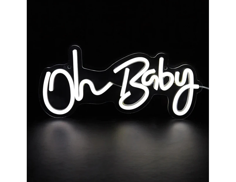 Oh Baby Neon Sign, LED Light Party Flex Clear Acrylic Neon Sign Wedding Party Decoration,White Light,42*17.5cm