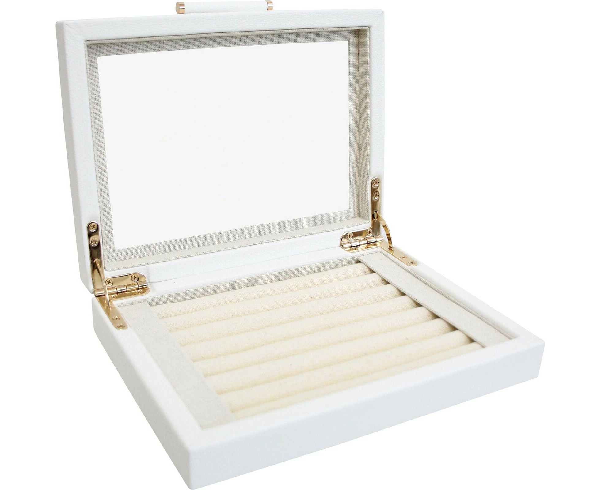 MDF Glass 20x15.5cm Jewellery Ring Box Storage Holder Organiser Rectangle White