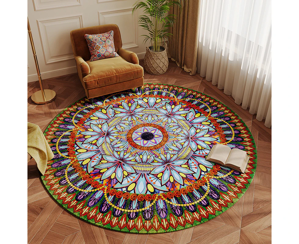 Round Area Rug,Diameter 160cm,Washable Round Bedroom Rugs Non-Slip Throw Circle Rug-Orange