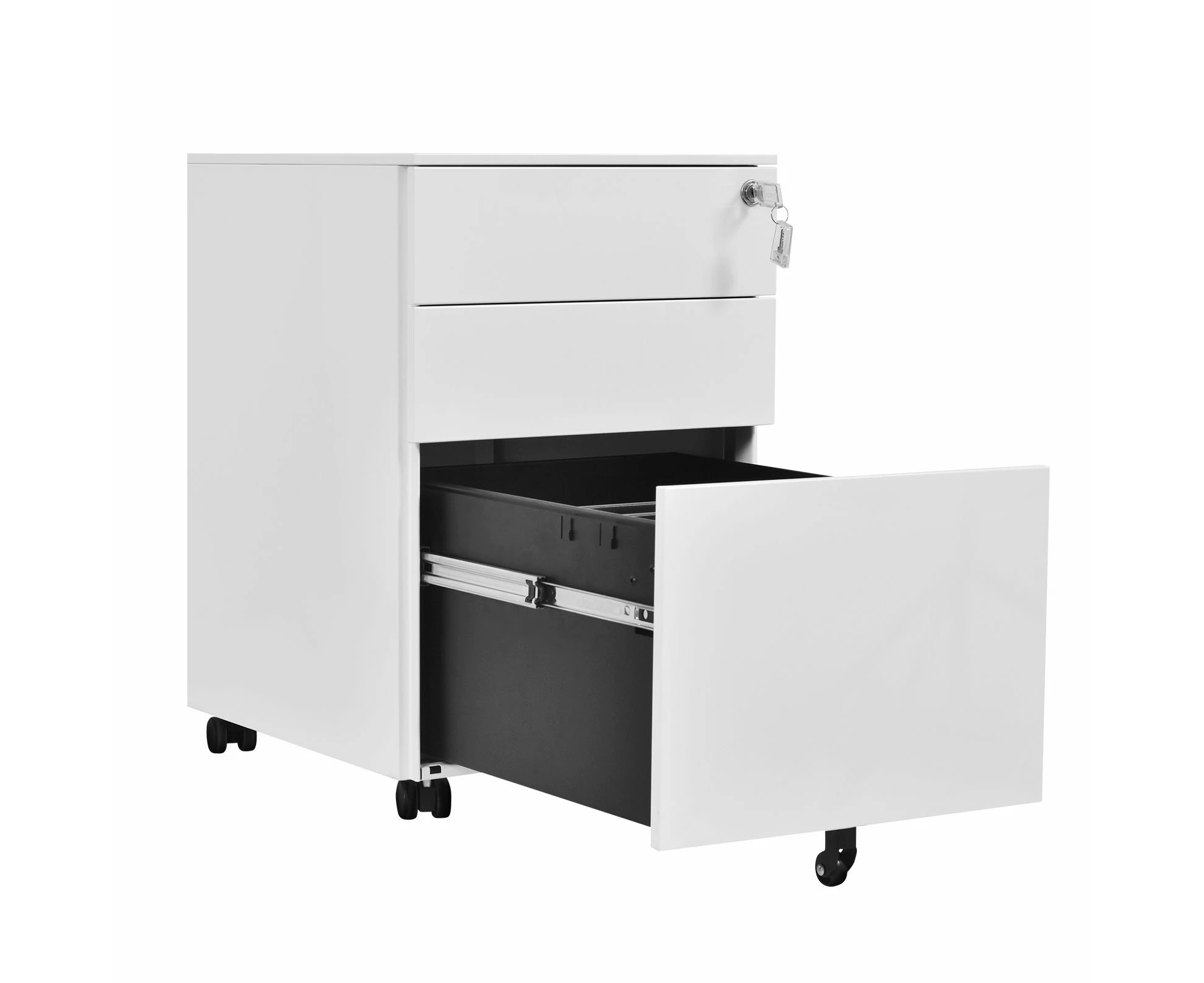 Steel File Cabinet 3 Drawers Metal Office Under Desk Document Storage Furniture White Vertical Locking Mobile Filing Organiser Unit On 5 Wheels