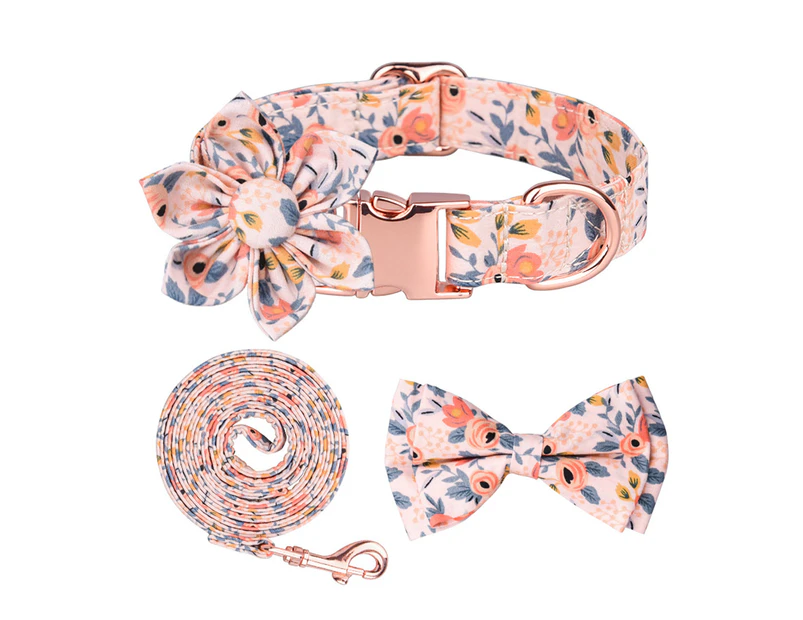 Floral Orange S 4-Piece Set Sunflower Pet Collar Cotton Breathable Dog Collar Chrysanthemum Print