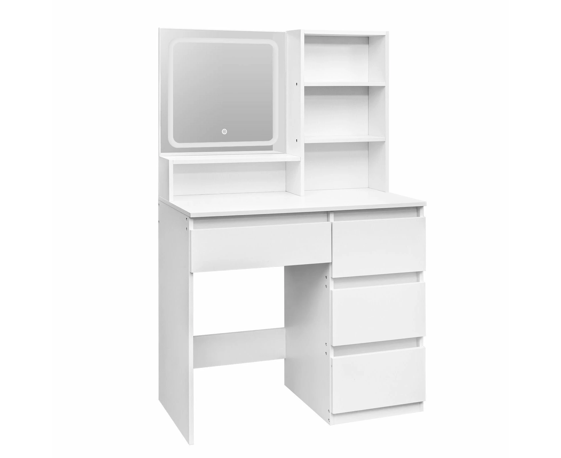 Makeup Vanity Table Dressing Desk White Dresser Modern Bedroom Furniture with Mirror LED Light Strip 4 Drawers 3 Compartments 3 Lighting Colours