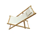 Foldable Sling Chair Wooden Outdoor Deck Chair Sun Lounge Beach Chair Patio Furniture White