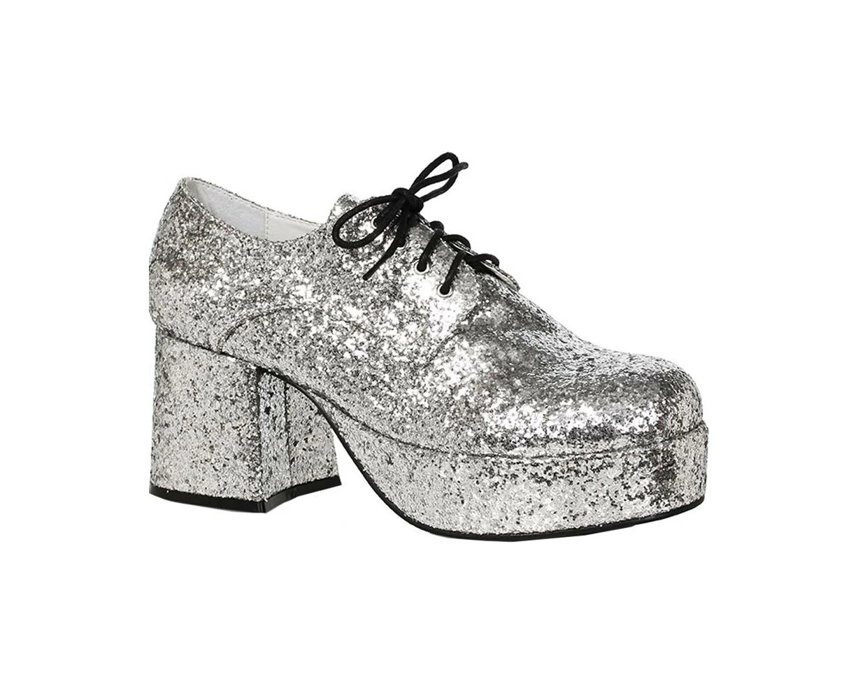 70s Disco Silver Glitter Platform Deluxe Mens Shoes