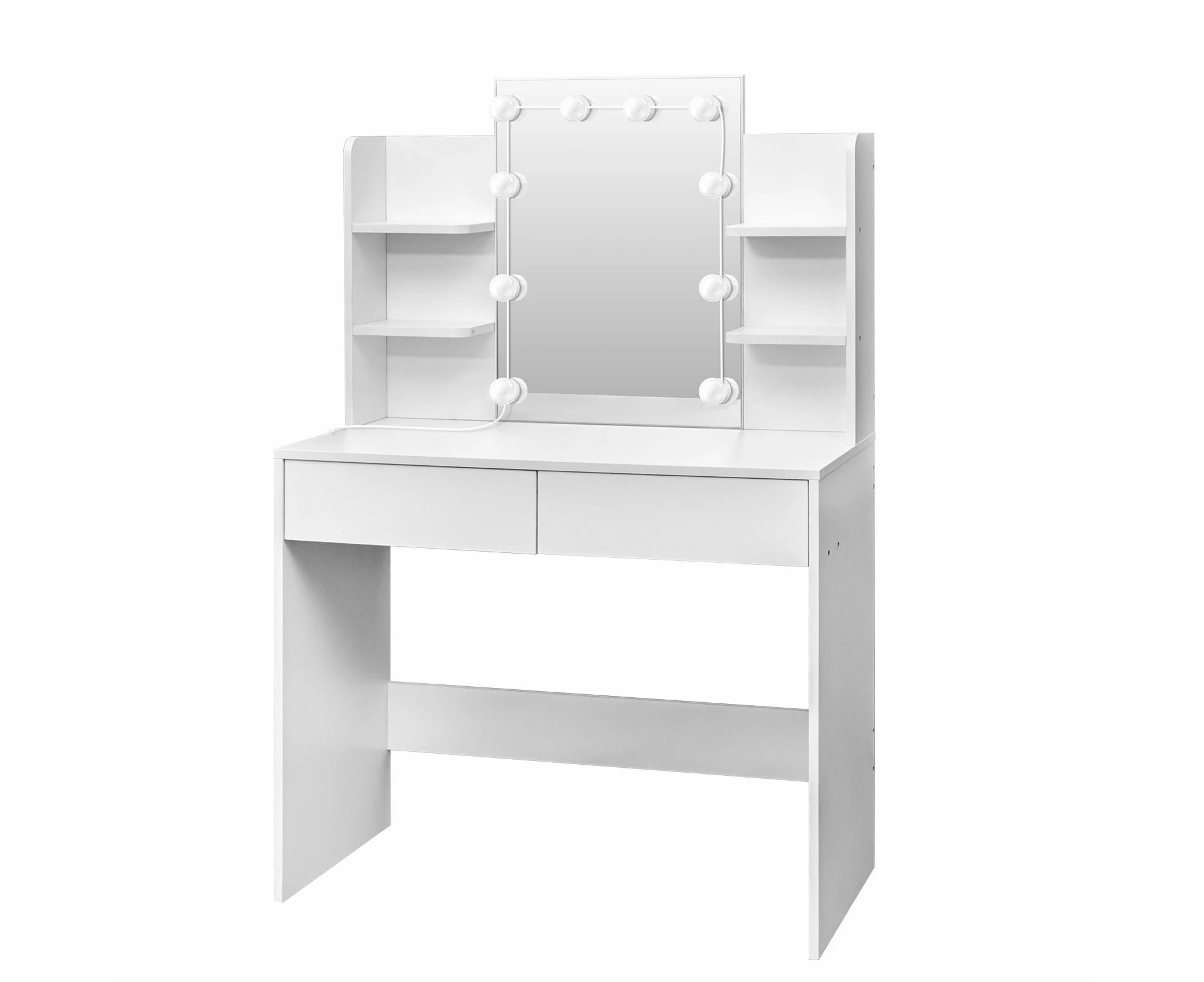 Hollywood Makeup Table Vanity Dresser White Dressing Desk Bedroom Furniture with 10 LED Lighted Mirror 3 Lighting Colours 2 Drawers 6 Shelves