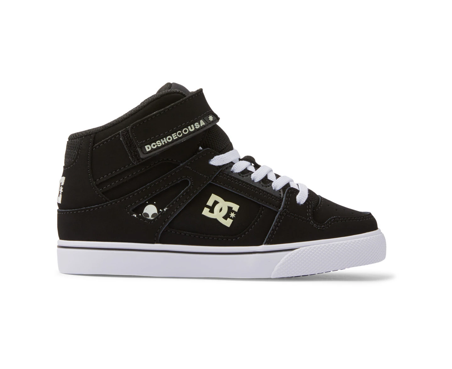 DC Youth Pure High Top Elastic Laces Velcro Black/Glow