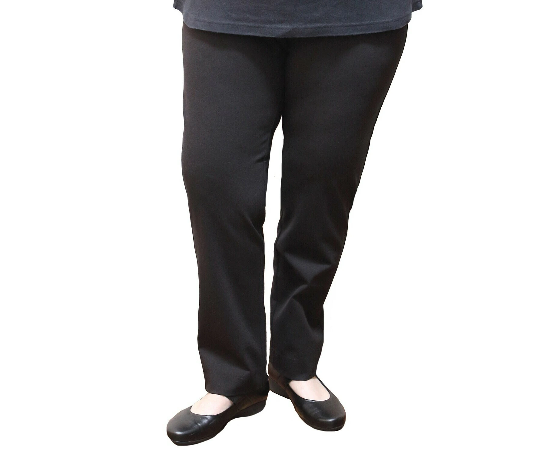 Women's Straight Leg Bengaline Pull On Stretch Work Pants Ladies Bottoms Ponte - Black