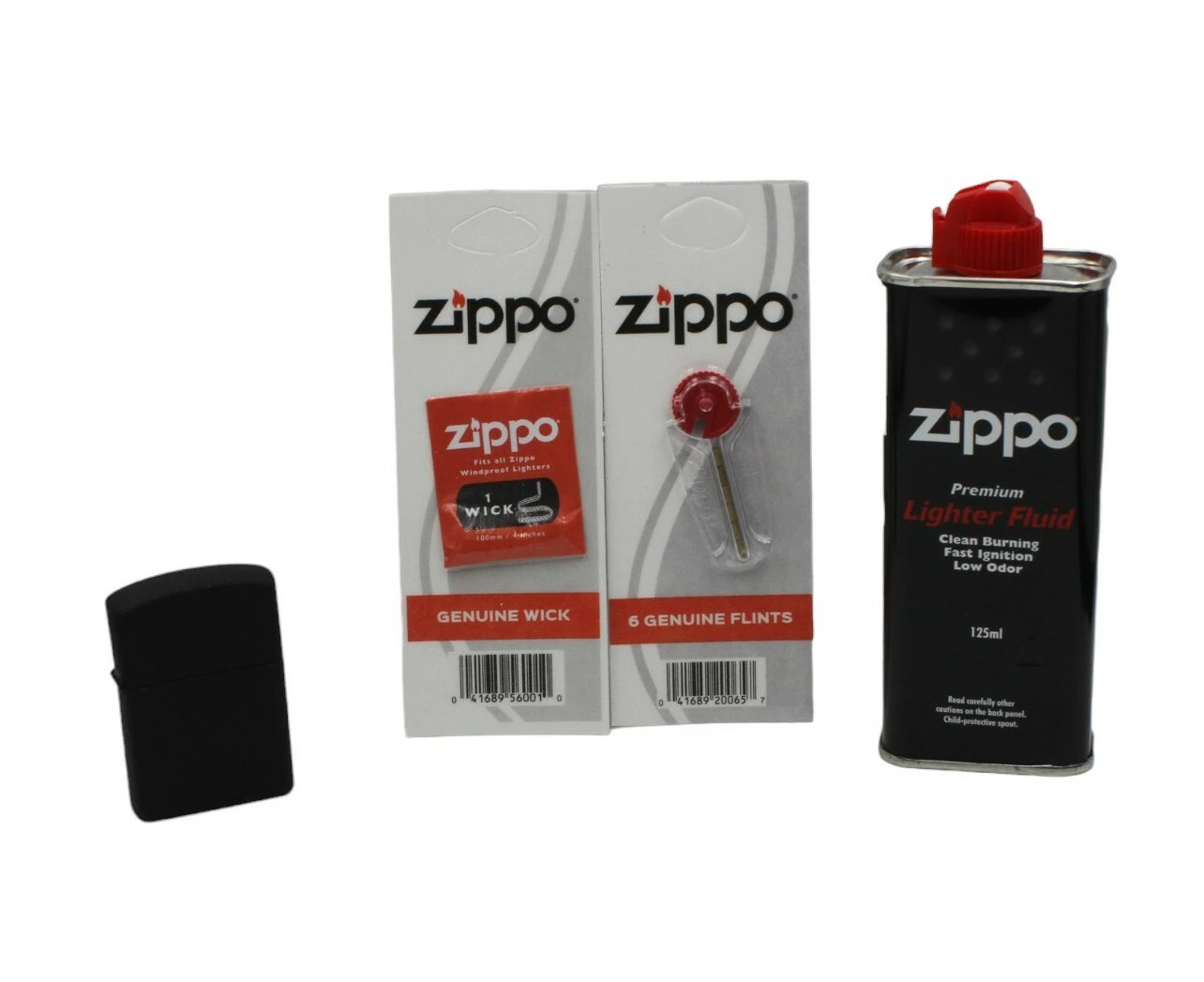 JMCo Black Oil Lighter + Zippo Cigarette Lighter Refill Fluid 125ml+Wick+Flints