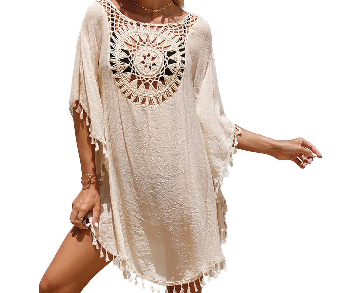 Women's Oversized Beach Bikini Cover Up Swimsuit Bathing Suit Cut Out Beach Tops with Tassel