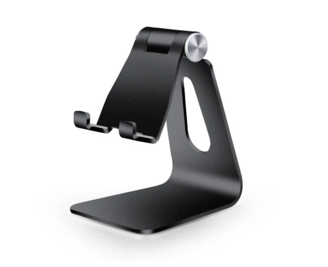 Adjustable Aluminum Mobile Phone Holder Tablet Stand Desk Table Mount Foldable Portable for iPhone or iPad - Black