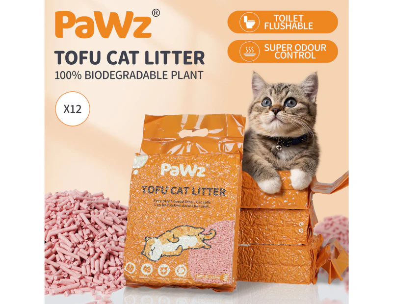 Pawz 2.5kg Tofu Cat Litter Clumping Flushable Super Absorben Watermelon x12