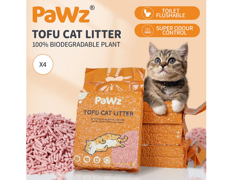 Pawz 2.5kg Tofu Cat Litter Clumping Flushable Fast Super Absorben Watermelon x4