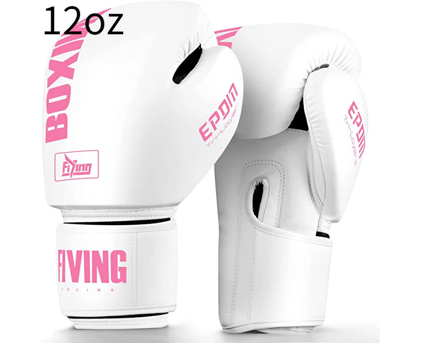 Boxing gloves for men and women for boxing taekwondo mixed martial arts Maui Thailand MMA heavy bag fighting training  white pink  12oz