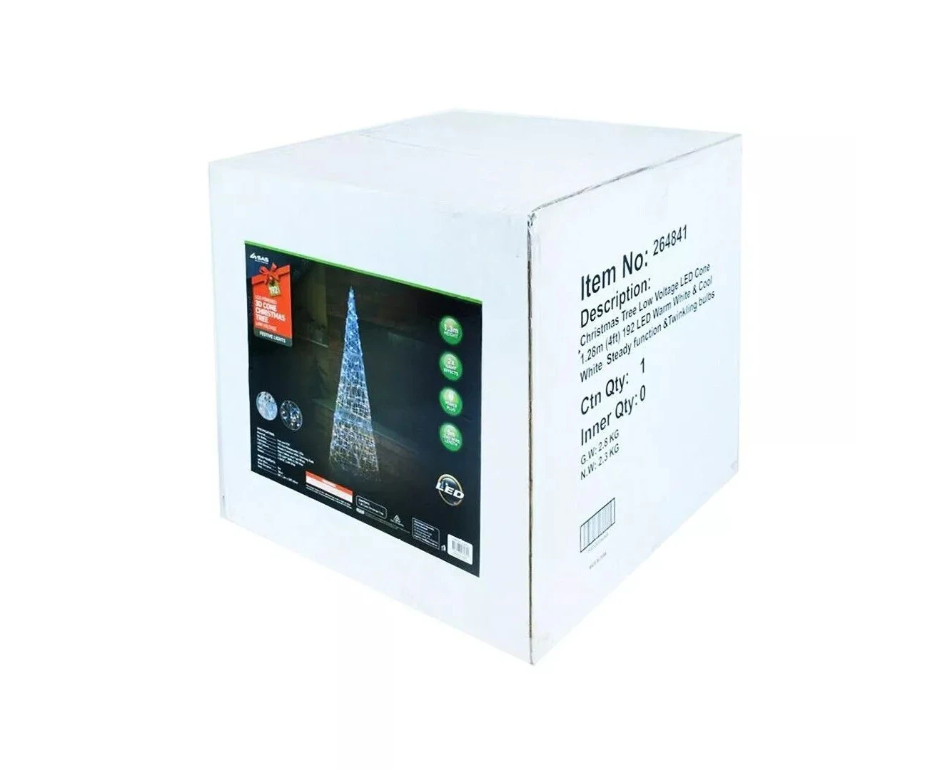 SAS Electrical Magical 3D Cone Christmas Tree - 192 LED Lights, Twinkling Functions, Warm White & Cool White - 1.3m