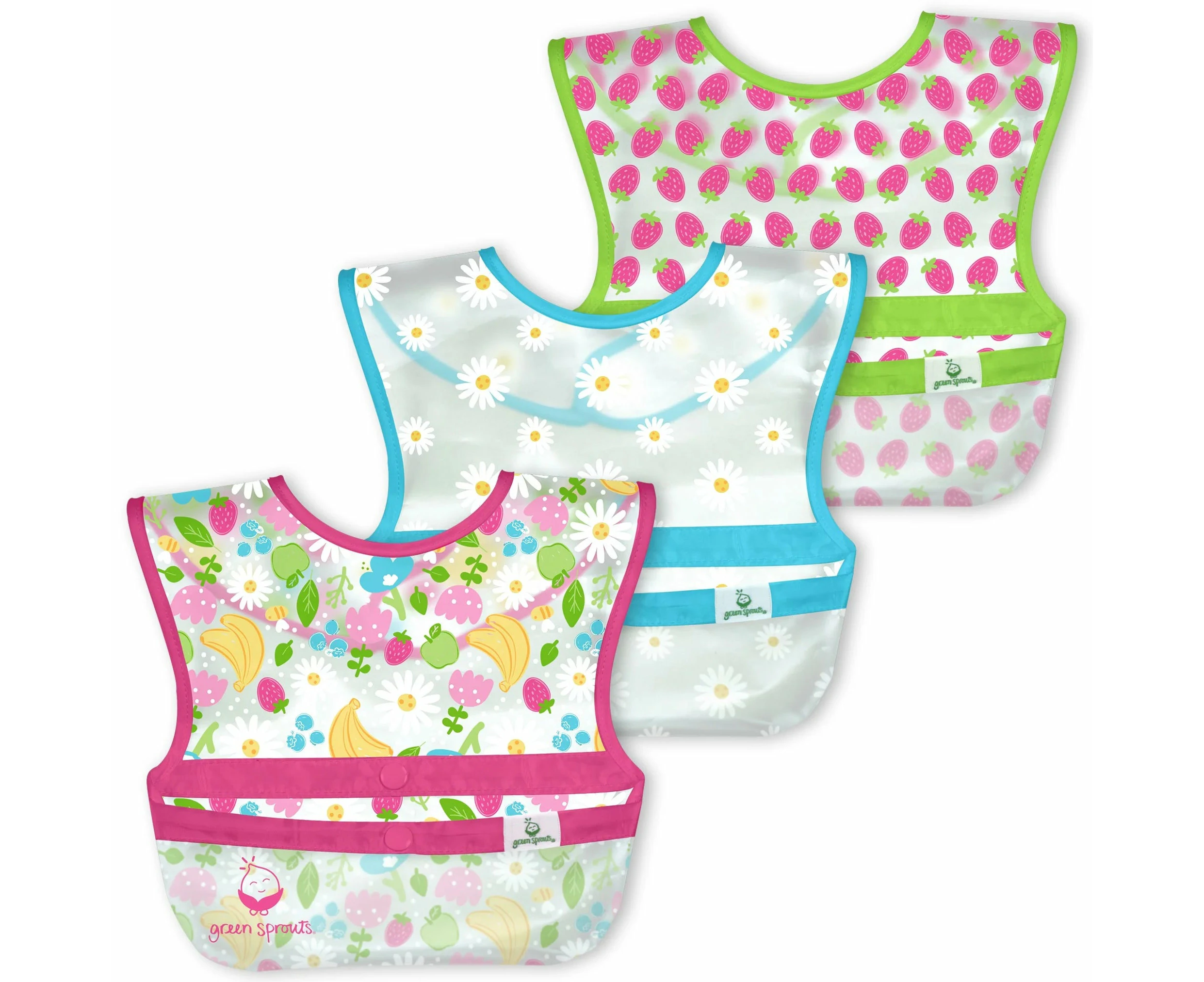 Green Sprouts | Bibs Snap & Go Wipe-off (3 pack) 9-18months - Pink Fruit Floral