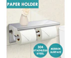 Toilet Paper Holder Double Roll Stainless Steel Hook Bathroom Rack Wall Silver