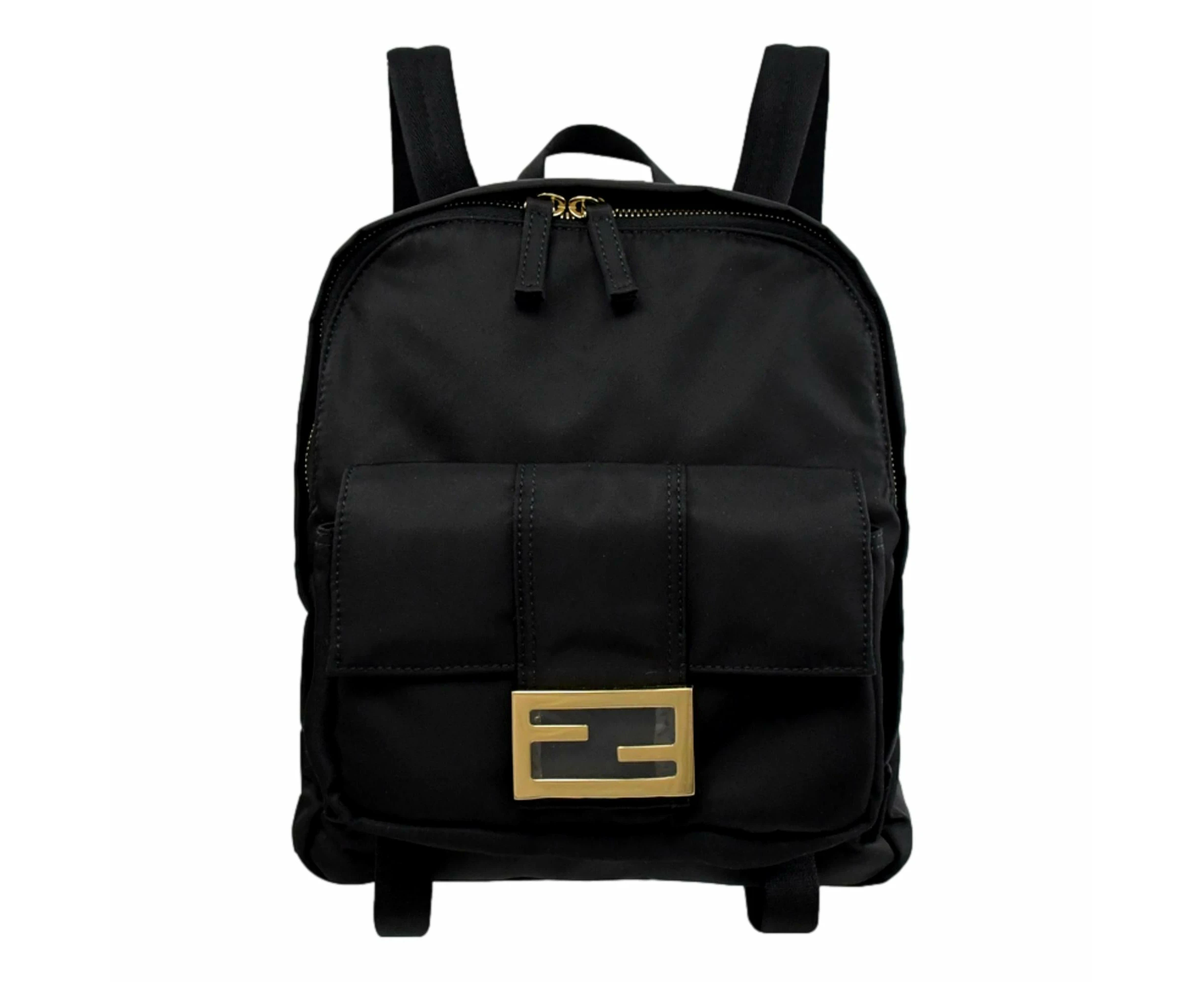 Fendi Baguette Black Nylon Gold Logo Small Travel Backpack Bag