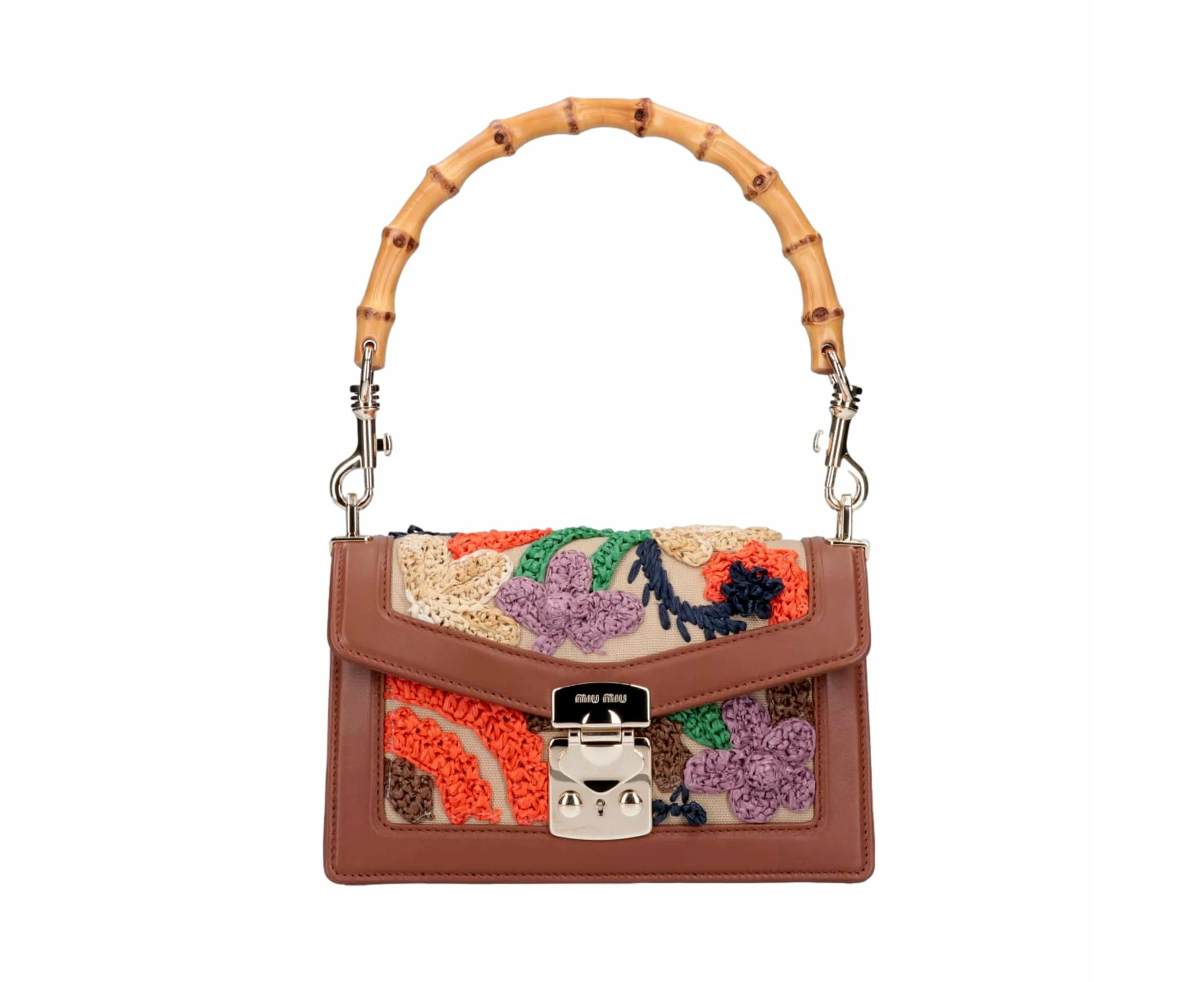 Miu Miu Canapa Ricamo Bamboo Embroidered Shoulder Bag