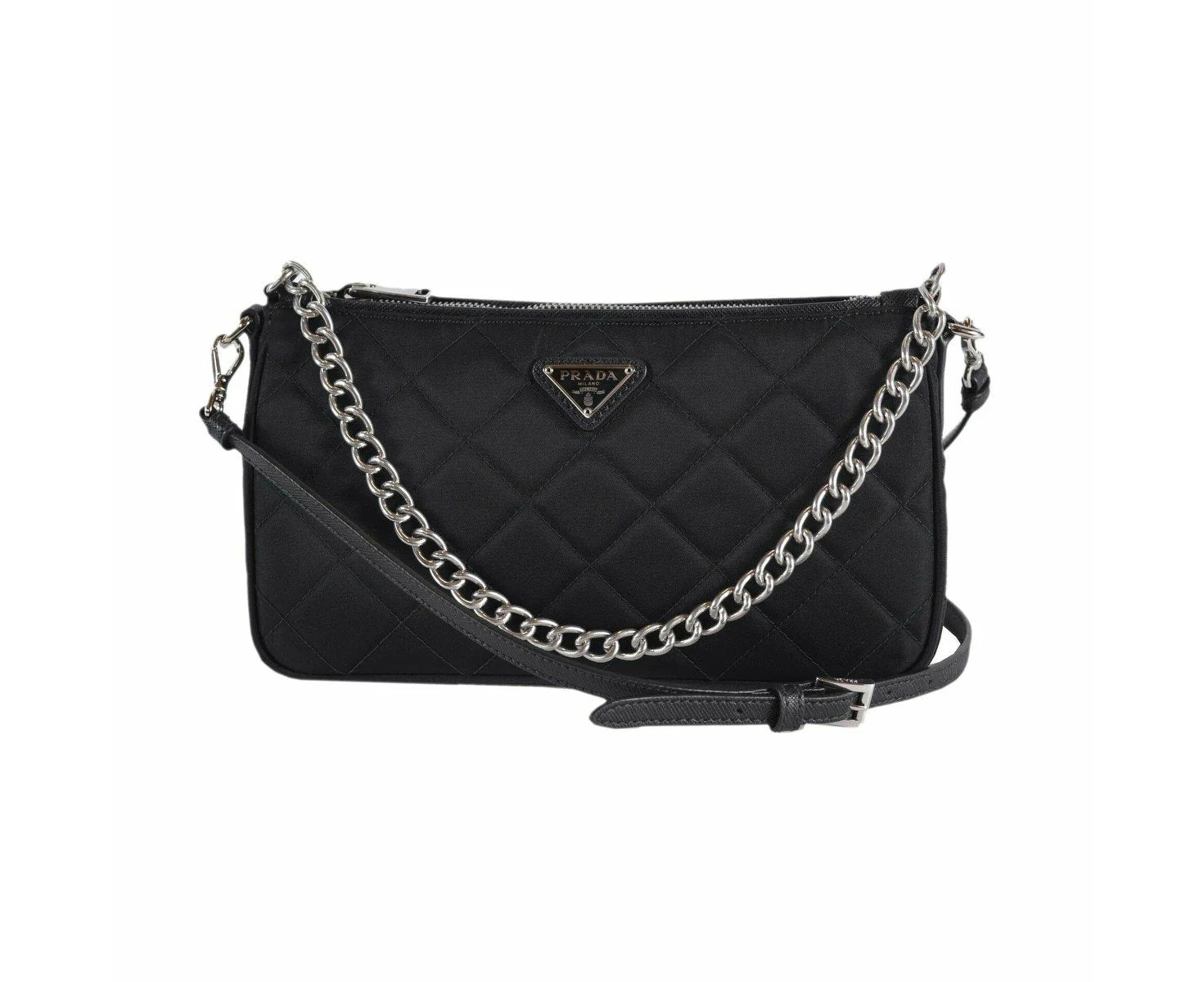 Prada Black Tessuto Nylon Quilted Chain Crossbody Bag