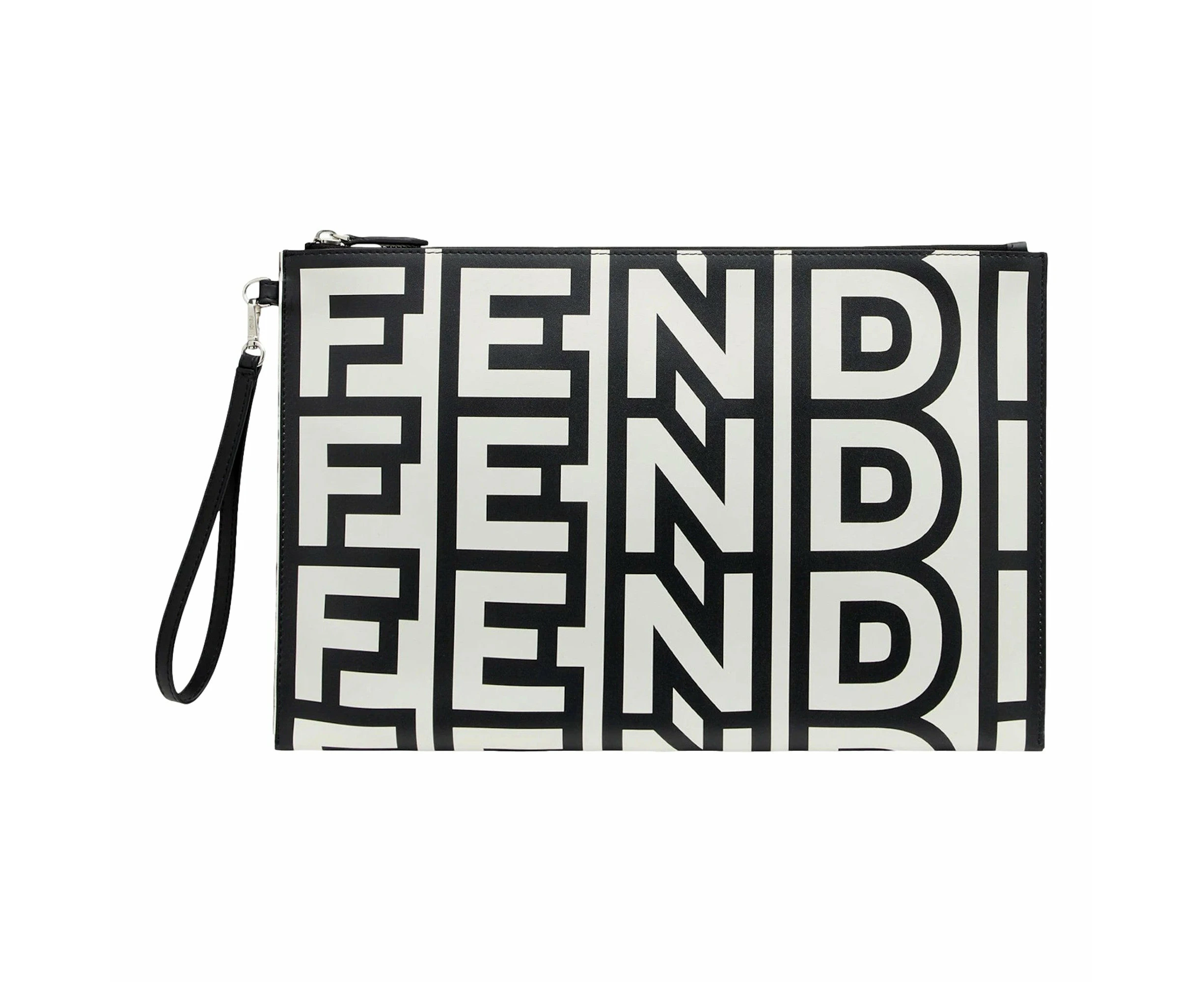 Fendi by Marc Jacobs Roma Black White Large Leather Clutch