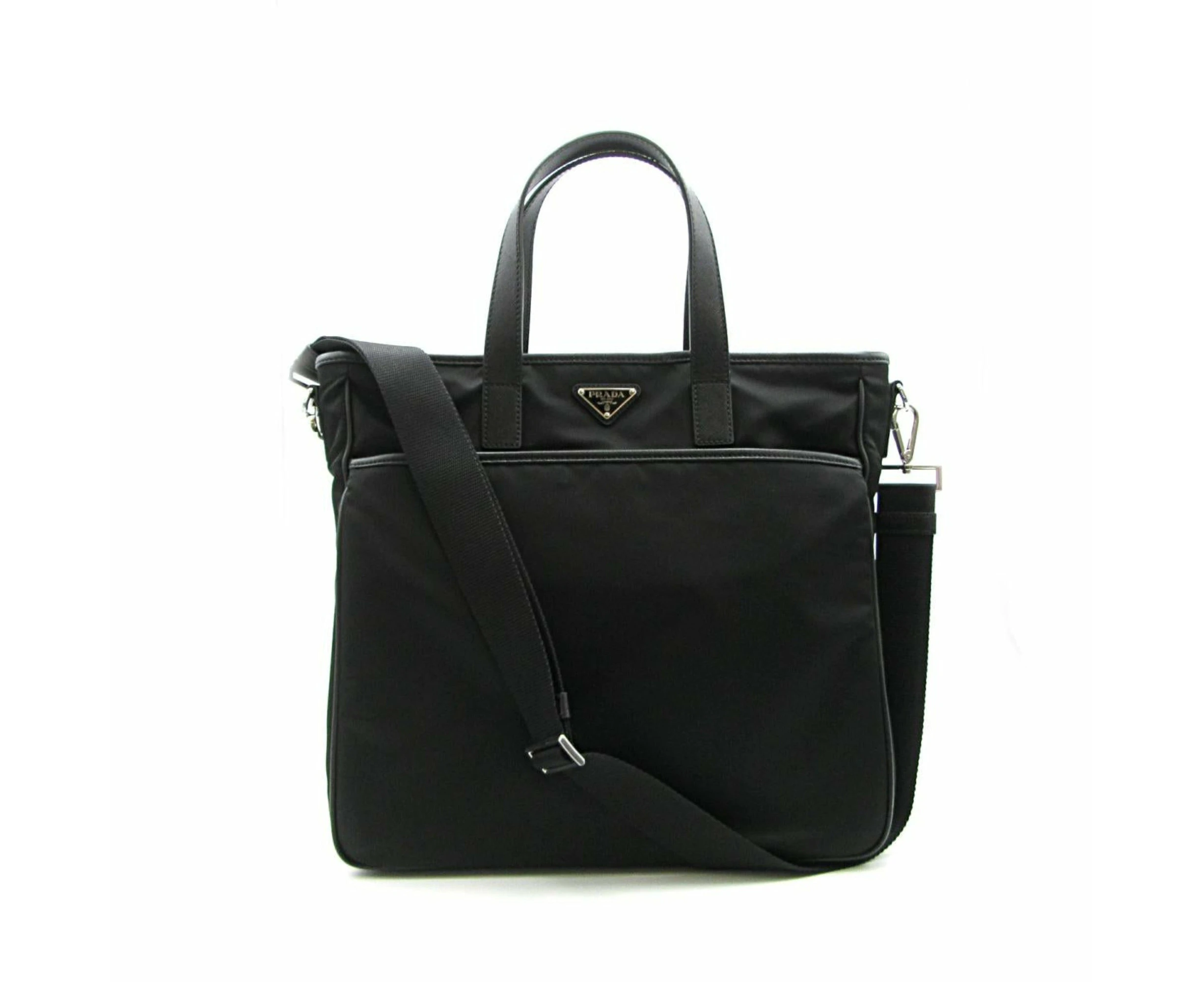 Prada Re-Nylon Black Nylon and Saffiano Large Crossbody Tote Bag