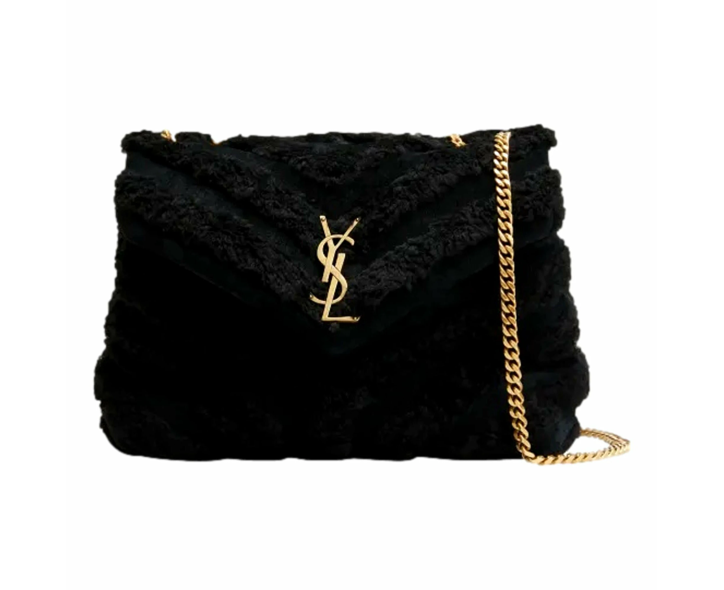 Saint Laurent Loulou Black Shearling Medium Shoulder Bag