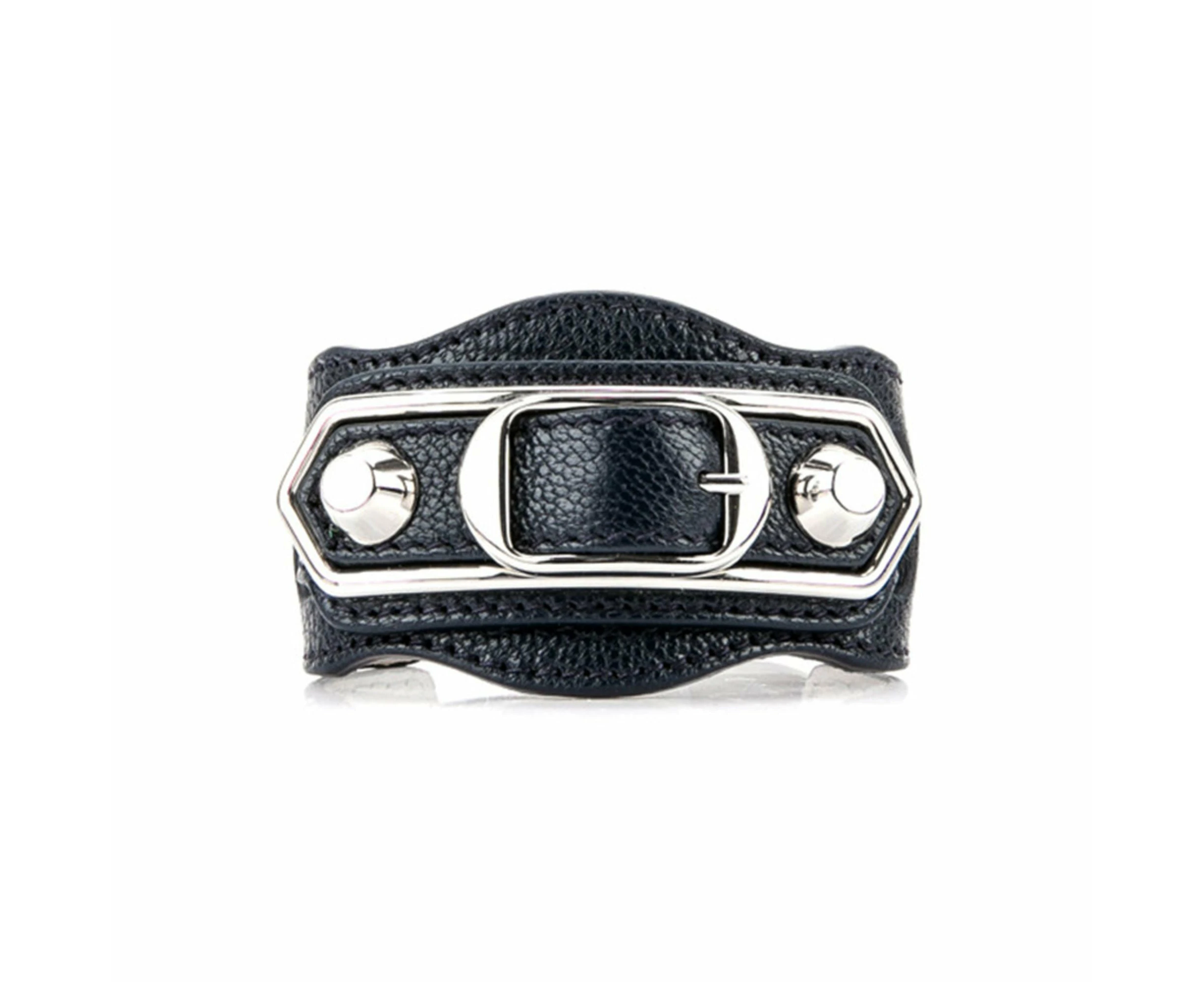 Balenciaga Black Shiny Calfskin Leather Studs Buckle Bracelet