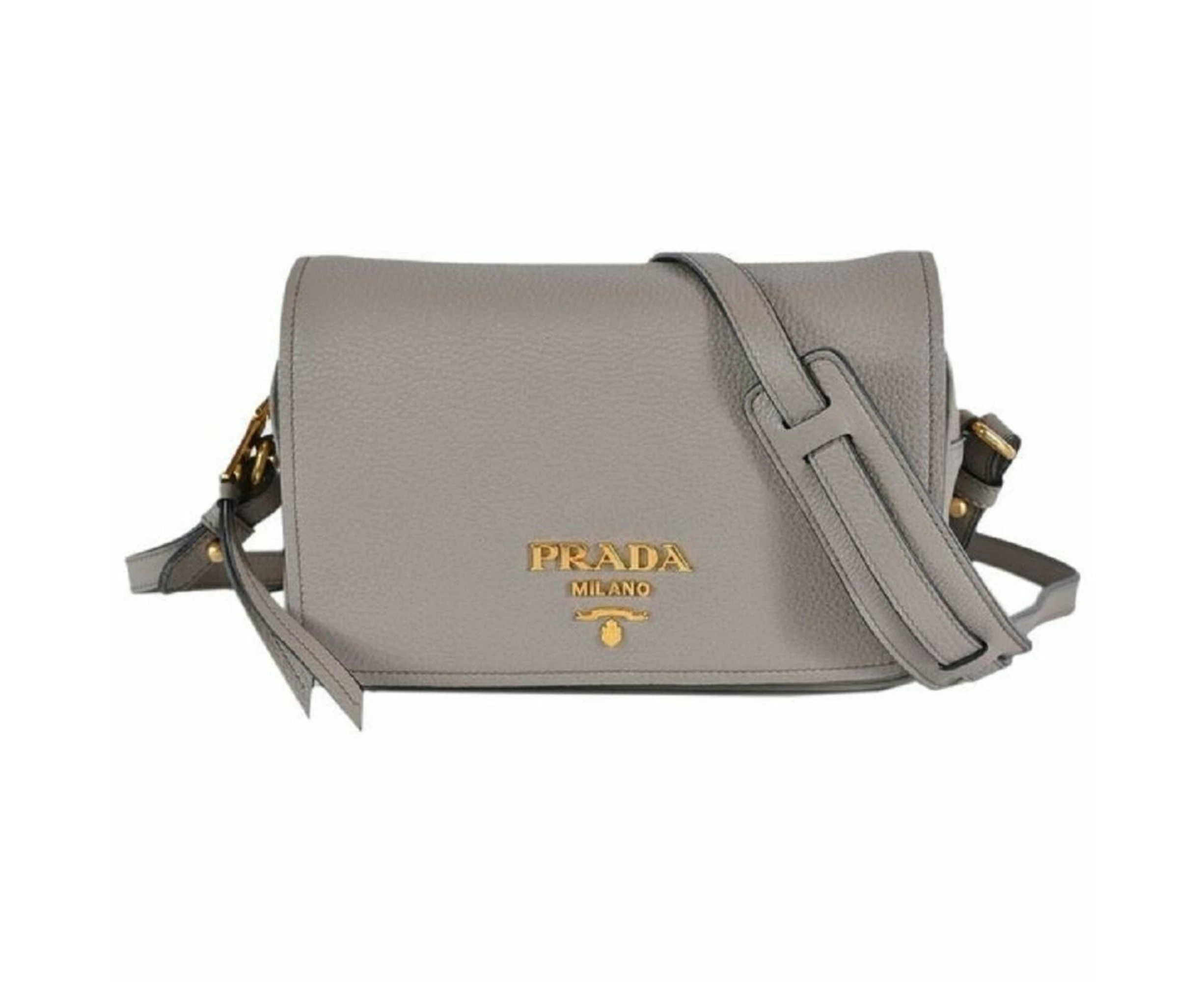 Prada Vitello Phenix Argilla Grey Leather Flap Crossbody Bag