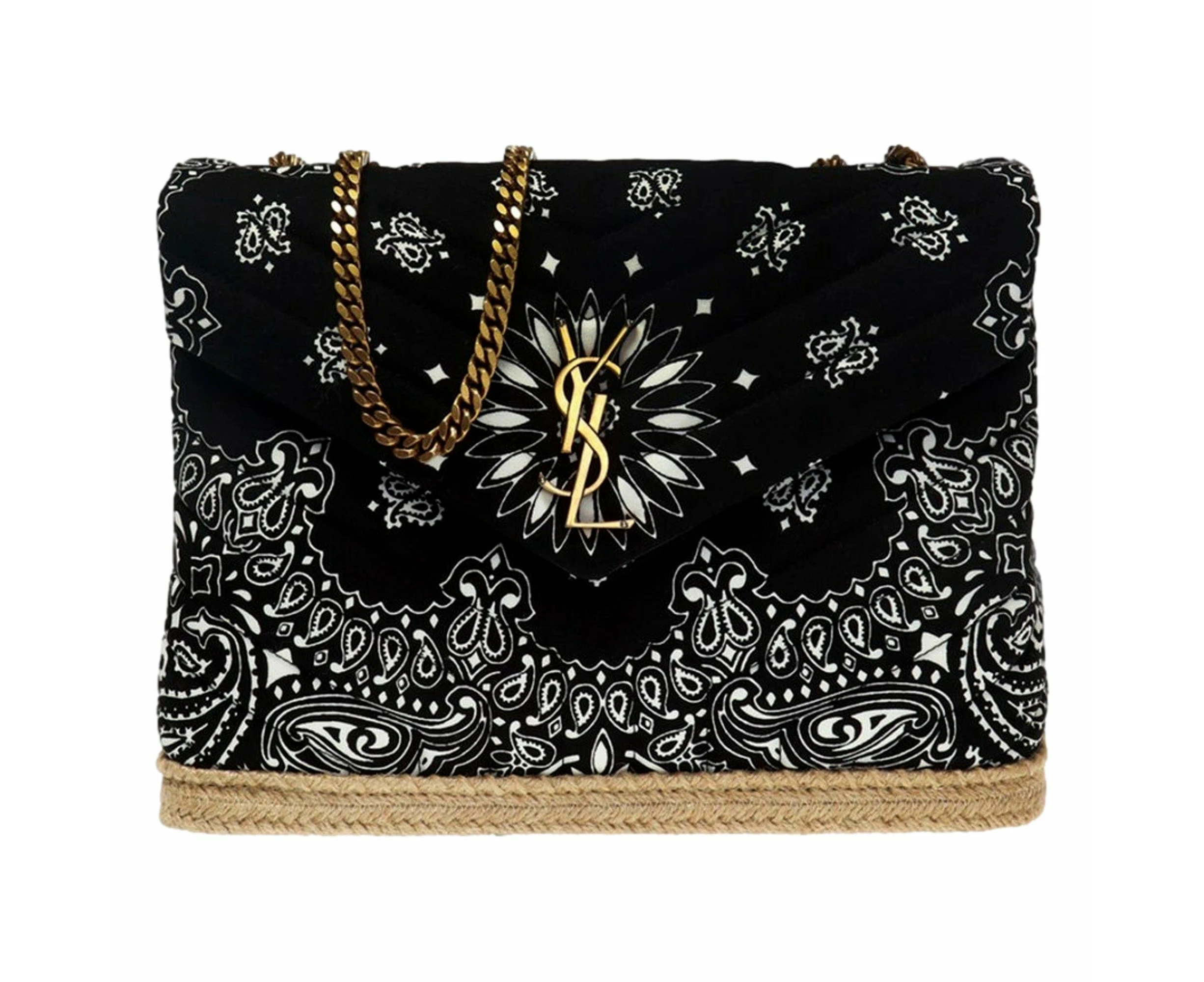 Saint Laurent Loulou Black Paisley Quilted Small Cross Body Bag