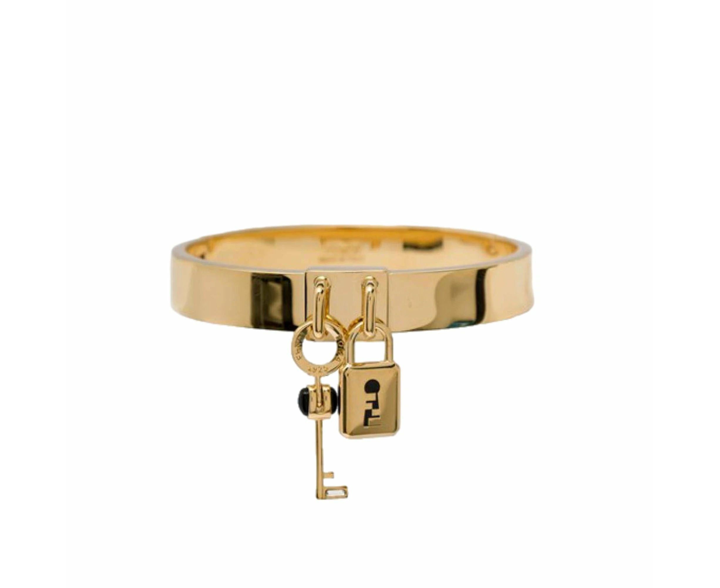 Fendi Master Key Pendant Gold Finish Metal Medium Cuff Bracelet