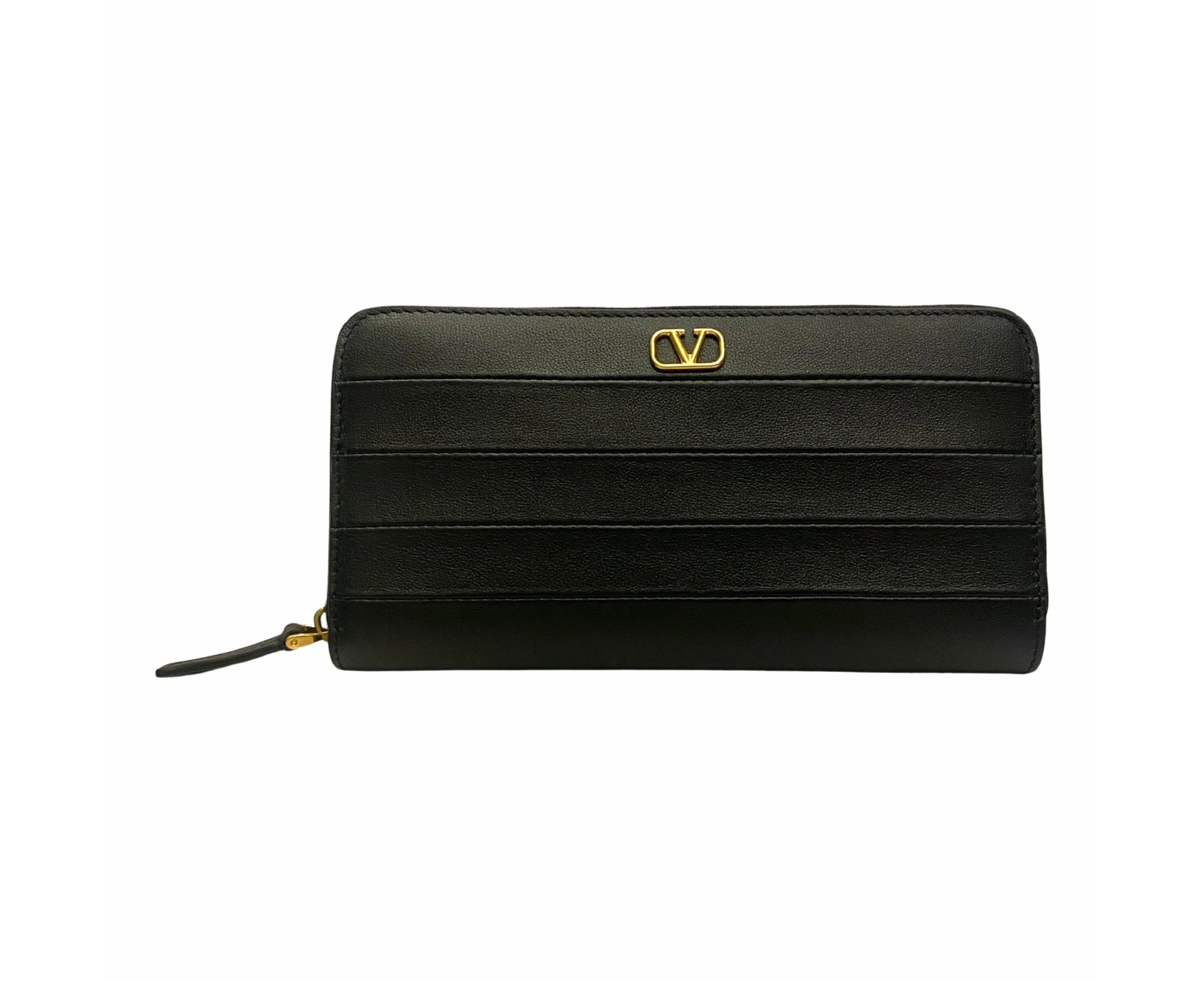 Valentino Garavani Diary Lines Black Grain Leather Zip-Around Long Wallet