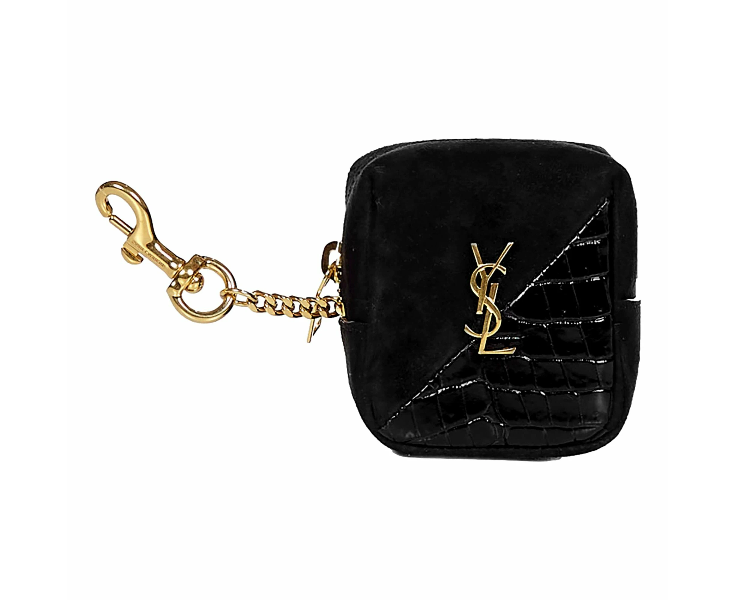 Saint Laurent Jamie YSL Keyring Cube Black Crocodile Print Leather