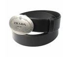 Prada Mens Navy Blue Saffiano Leather Belt Brushed Silver Buckle 105/42