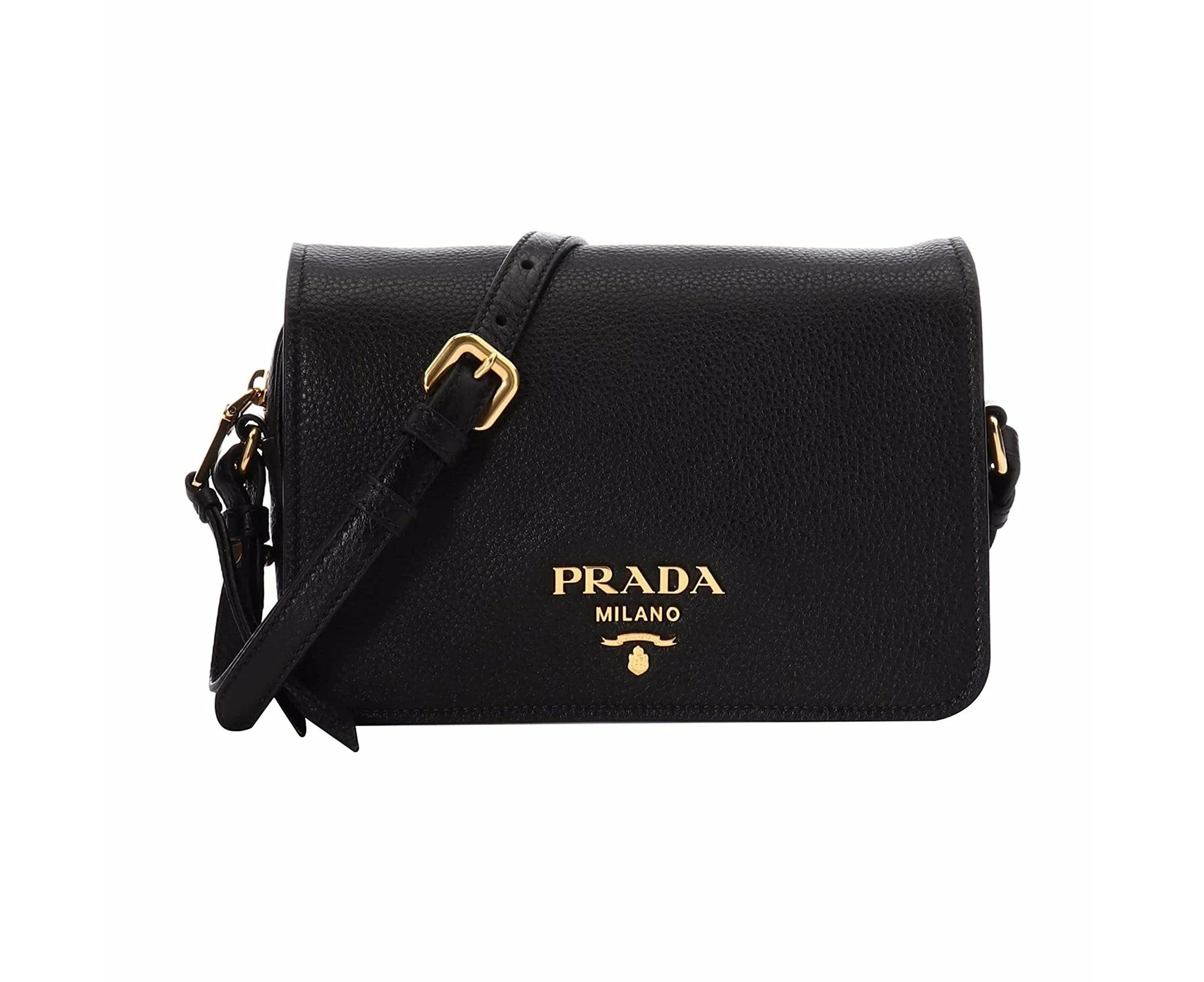 Prada Vitello Phenix Black Leather Flap Crossbody Bag