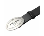 Prada Mens Navy Blue Saffiano Leather Belt Brushed Silver Buckle 105/42