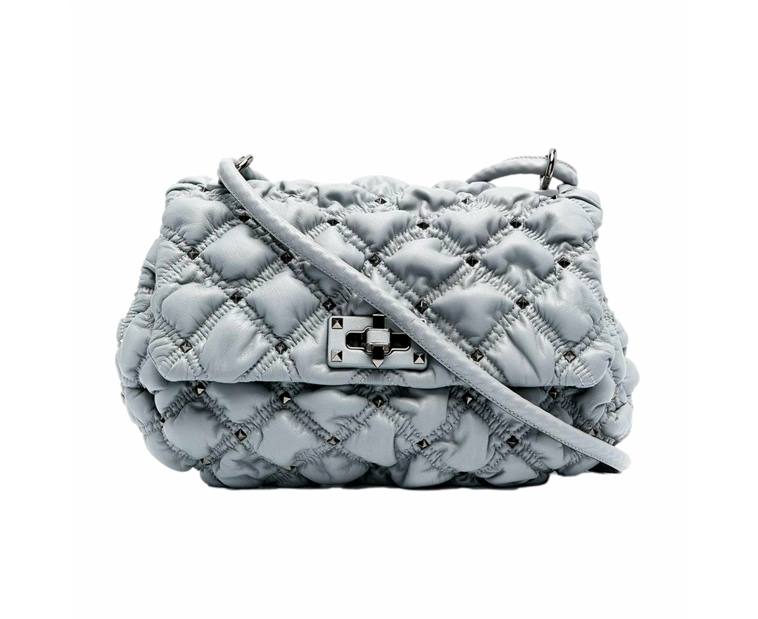 Valentino Garavani Spikeme Gray Studded Leather Medium Crossbody Bag