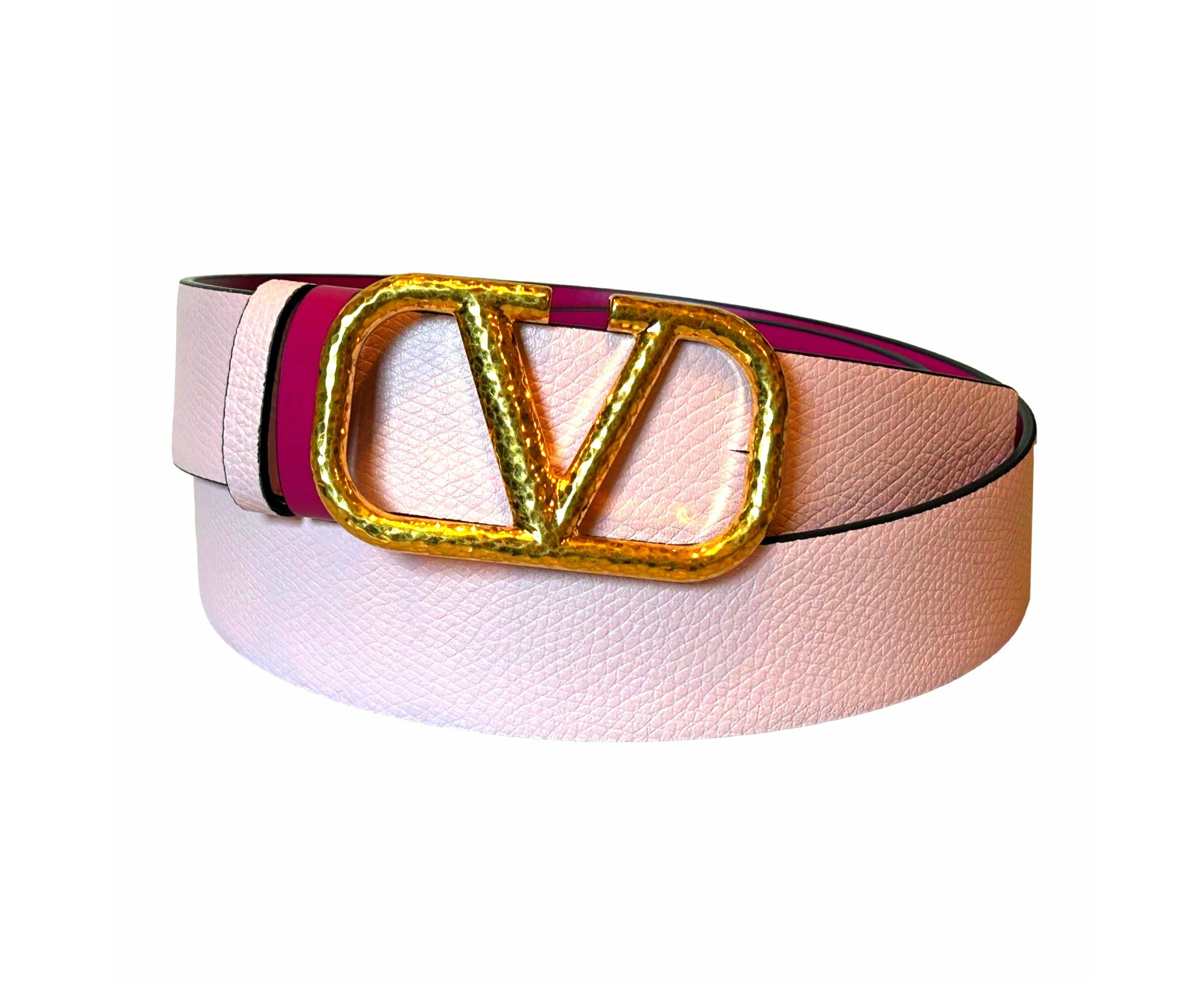 Valentino Garavani VLogo Reversible Belt Size 85 Pink Pebbled Leather