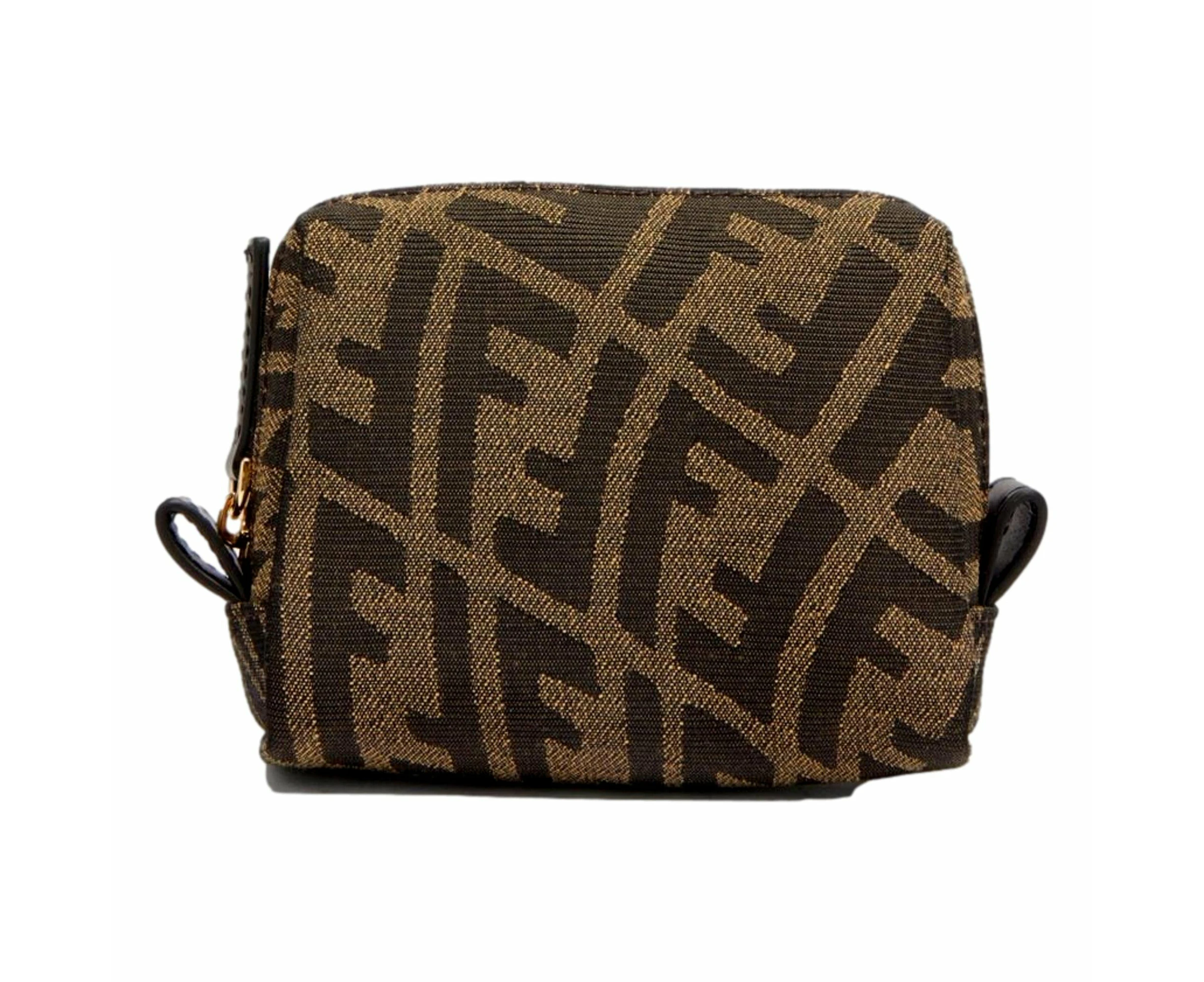 Fendi FF Vertigo Brown Canvas Small Travel Beauty Pouch Clutch Bag