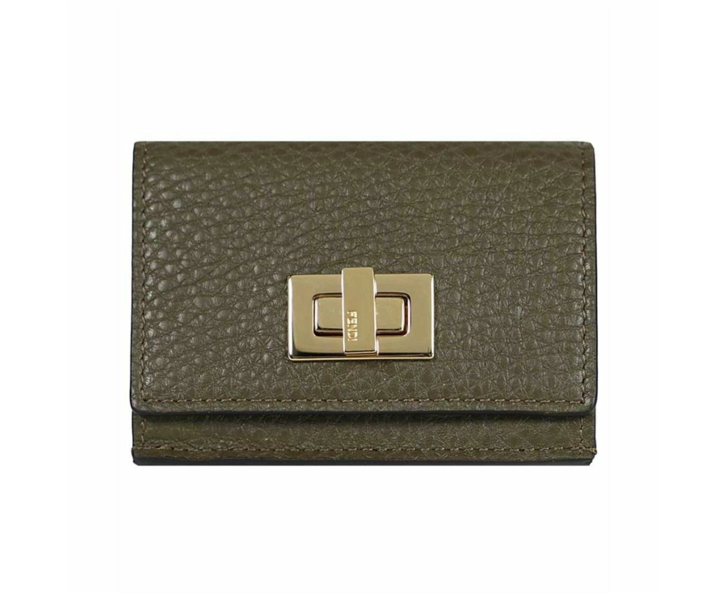 Fendi Selleria Leather Avocado Green Micro Trifold Wallet