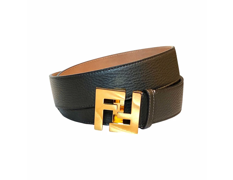 Fendi FF Logo Ebano Brown Pebbled Leather Belt 105