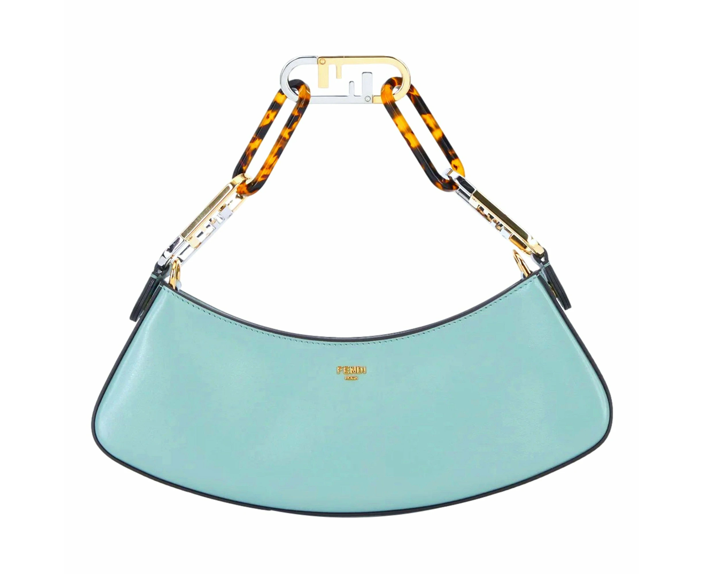 Fendi O'Lock Swing Tiffany Blue Calf Leather Small Hobo Shoulder Bag