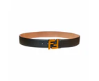 Fendi FF Logo Ebano Brown Pebbled Leather Belt 105